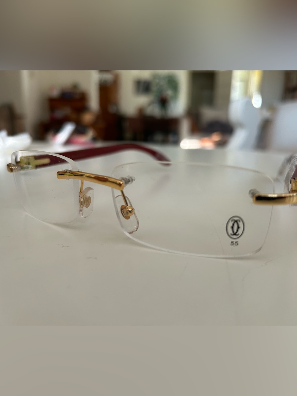 Gold Rimless Reading Glasses with wood-like Temples